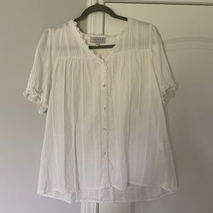 White Lace Button-Down Blouse - Large